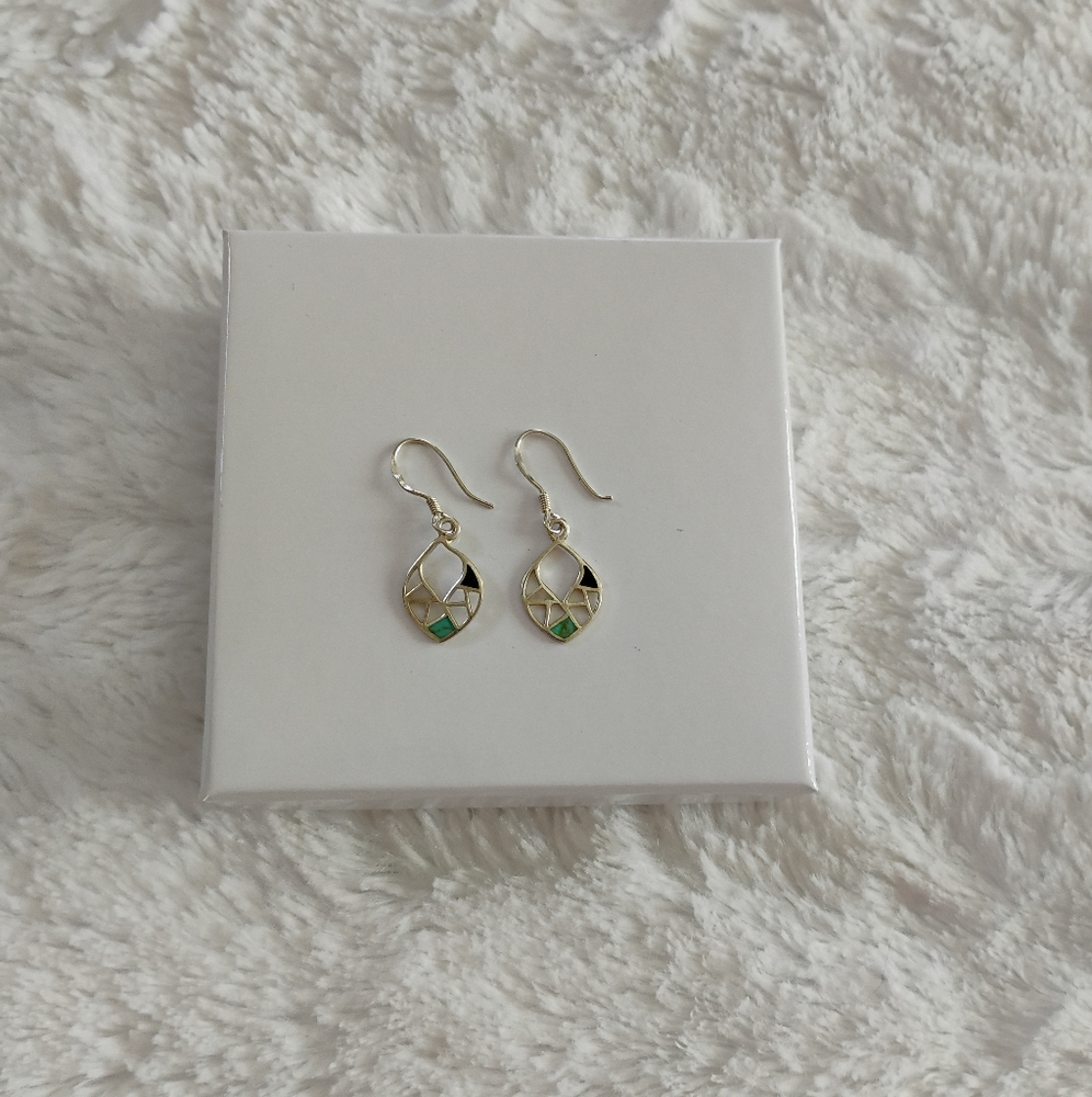 Sterling Silver Turquoise Mother Of Pearl Earrings